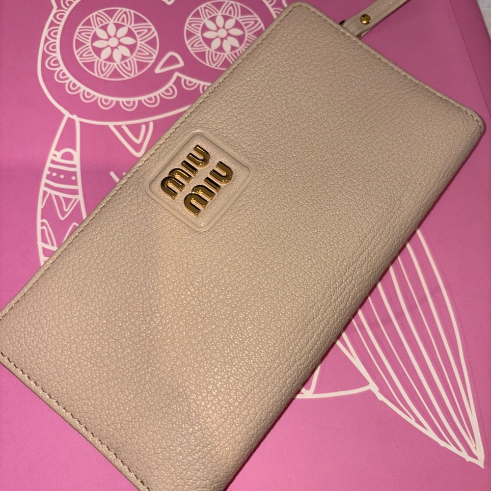 Miu Miu Taupe Leather Wallet